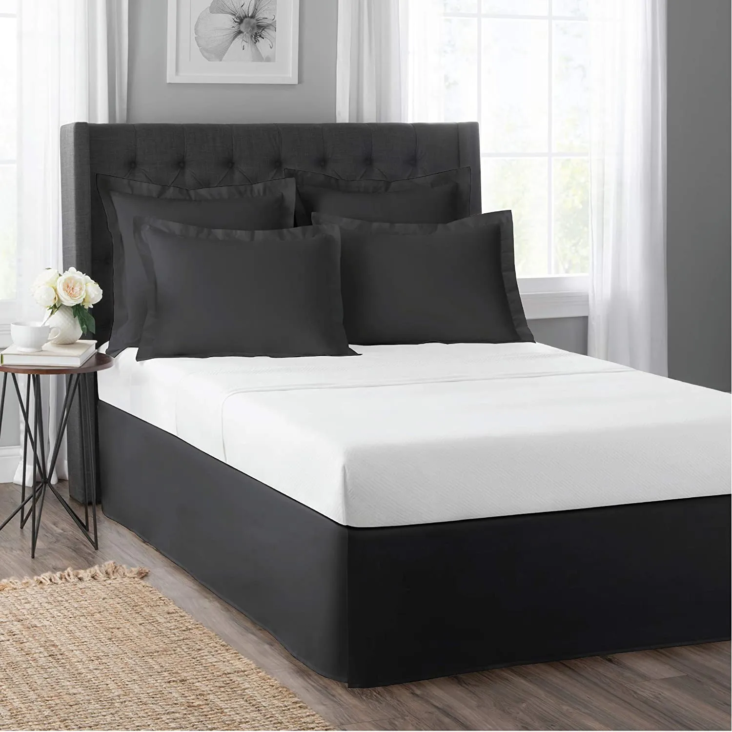 New Today’s Home Classic Tailored Bed Skirt Dust Ruffle, Cotton Blend Design, 14" Drop Length, Queen, Black!