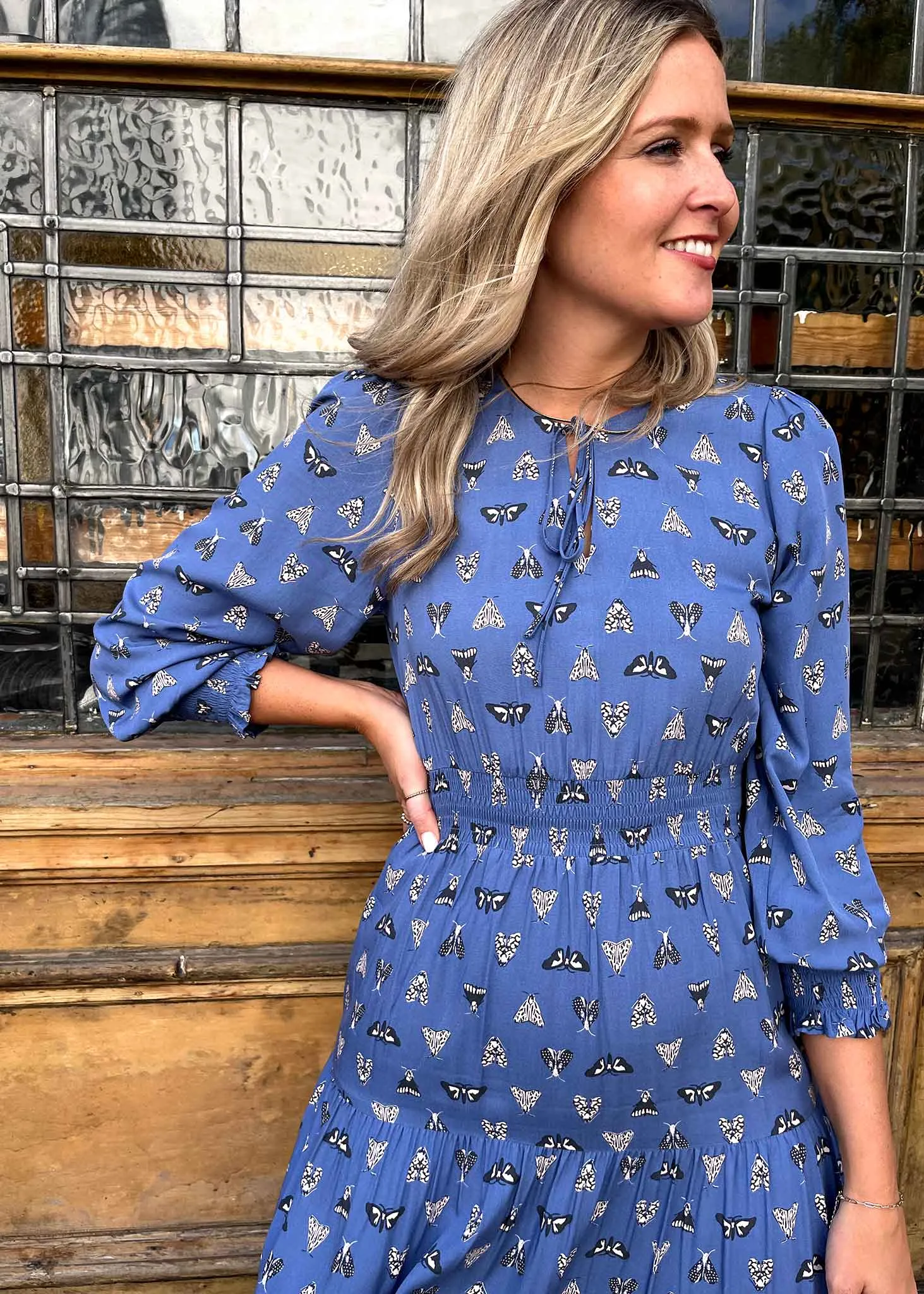 Night Butterfly EcoVero Lily Midi Dress (Blue)