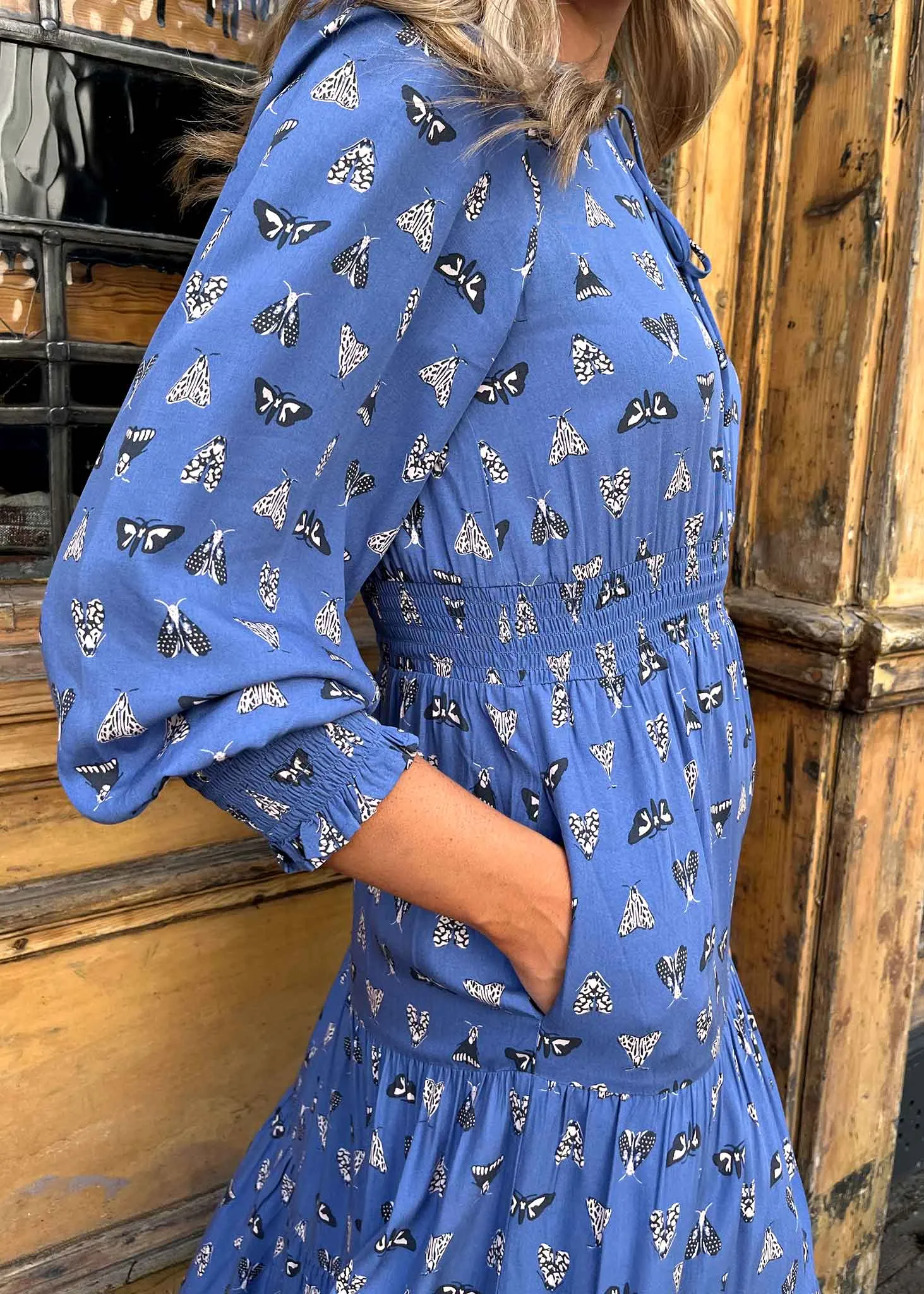 Night Butterfly EcoVero Lily Midi Dress (Blue)