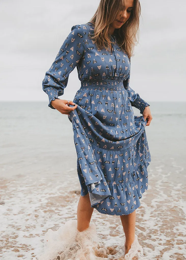 Night Butterfly EcoVero Lily Midi Dress (Blue)