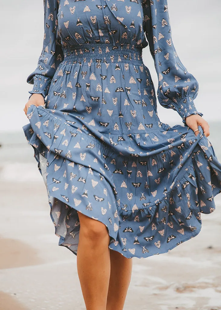 Night Butterfly EcoVero Lily Midi Dress (Blue)