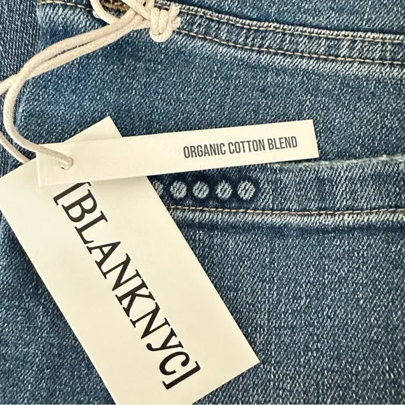 NWT Blank NYC Blue Mid-Rise Skinny Organic Cotton Raw Hem Denim Jeans Size 30