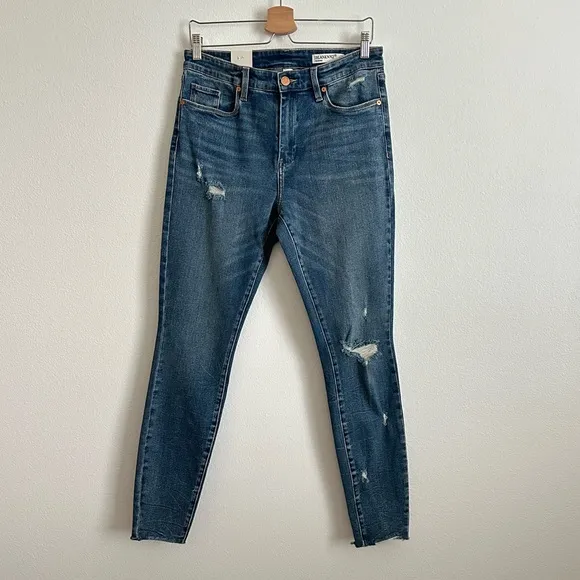 NWT Blank NYC Blue Mid-Rise Skinny Organic Cotton Raw Hem Denim Jeans Size 30