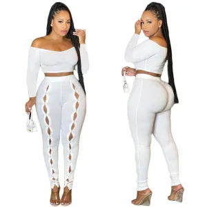 Off Shoulder Crop Top & Skinny Pants Set