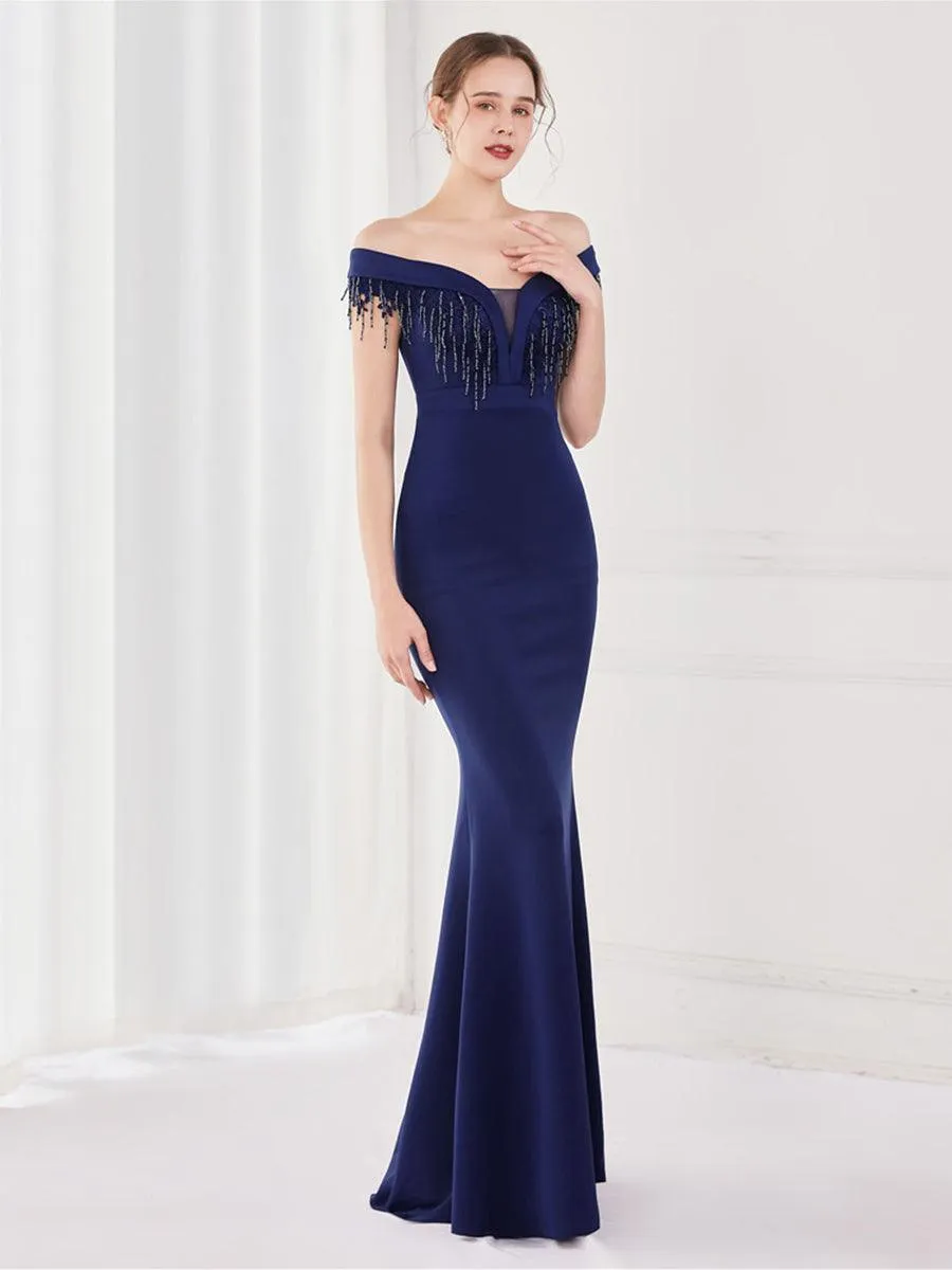 Off Shoulder Fringed Mermaid Prom Dress MYC2009