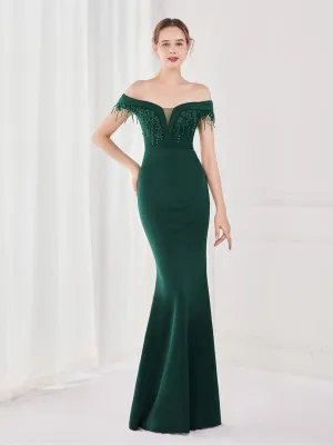 Off Shoulder Fringed Mermaid Prom Dress MYC2009