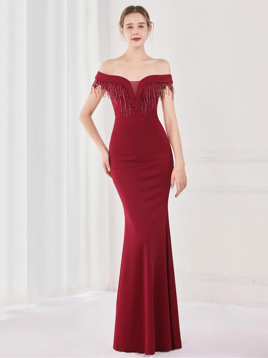 Off Shoulder Fringed Mermaid Prom Dress MYC2009