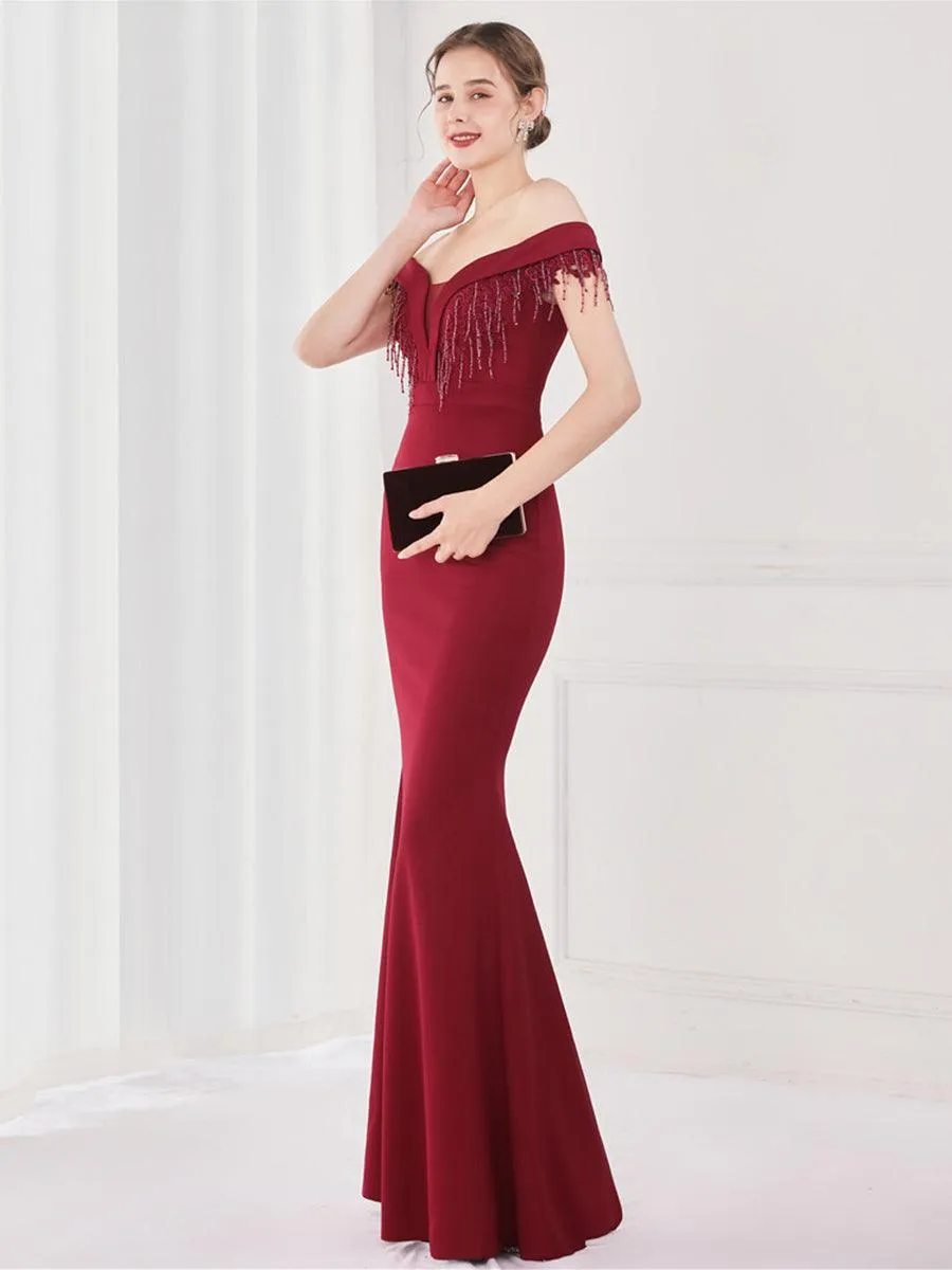 Off Shoulder Fringed Mermaid Prom Dress MYC2009