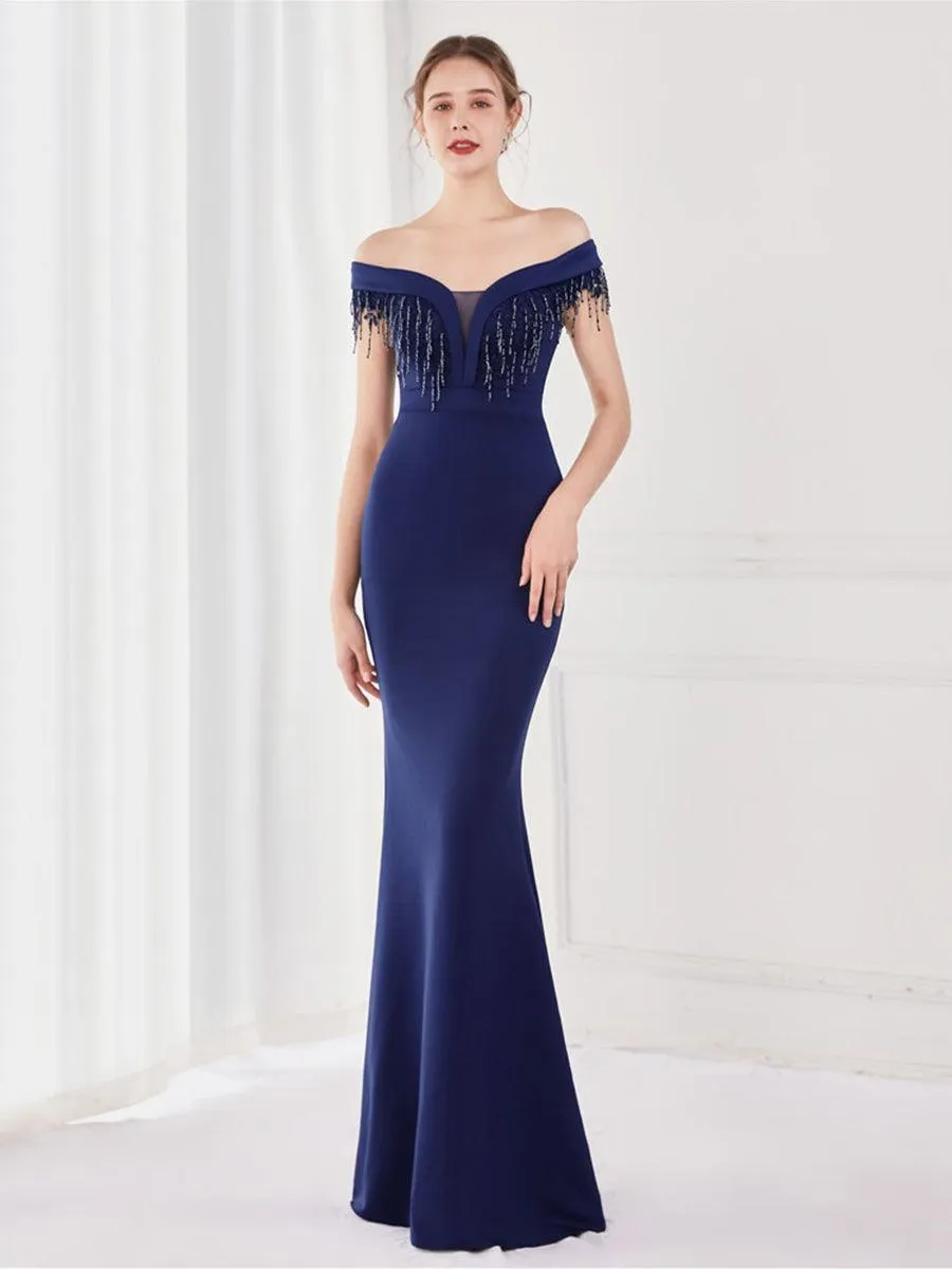 Off Shoulder Fringed Mermaid Prom Dress MYC2009