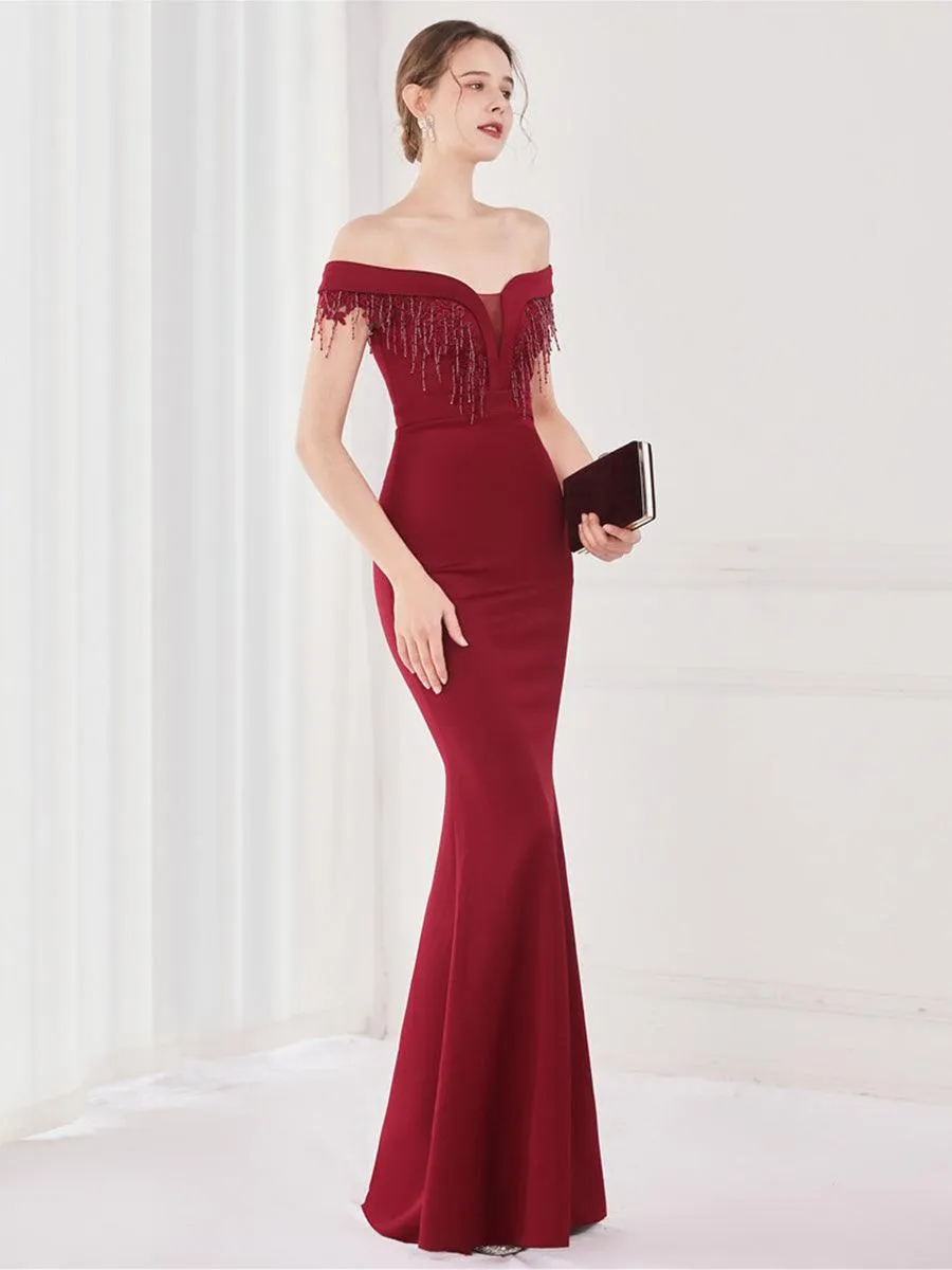 Off Shoulder Fringed Mermaid Prom Dress MYC2009