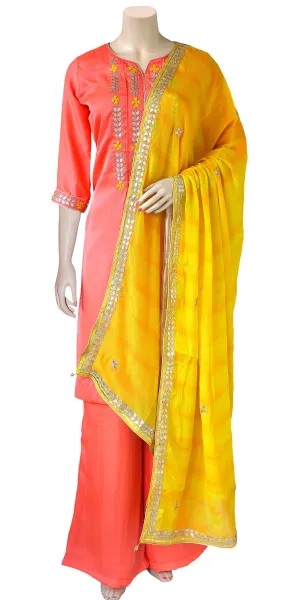 Orange & Yellow Color Rajasthani Traditional Gota Patti Hand Work Palazzo Dress with Dupatta