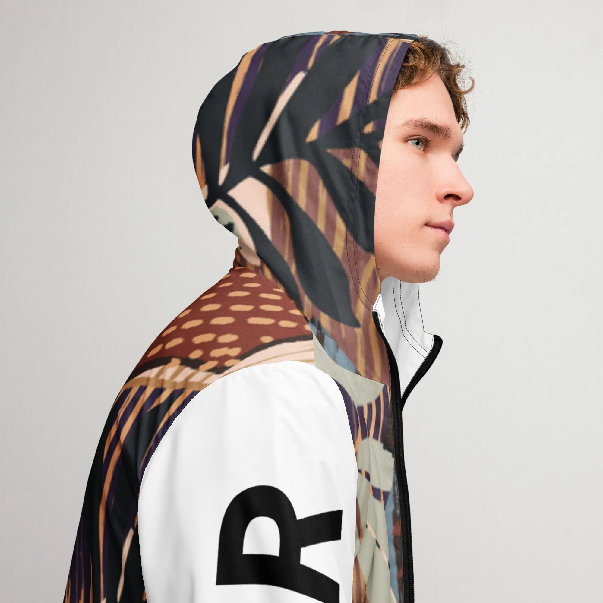 OrganicLi Leaf-Printed Men’s Windbreaker Jacket