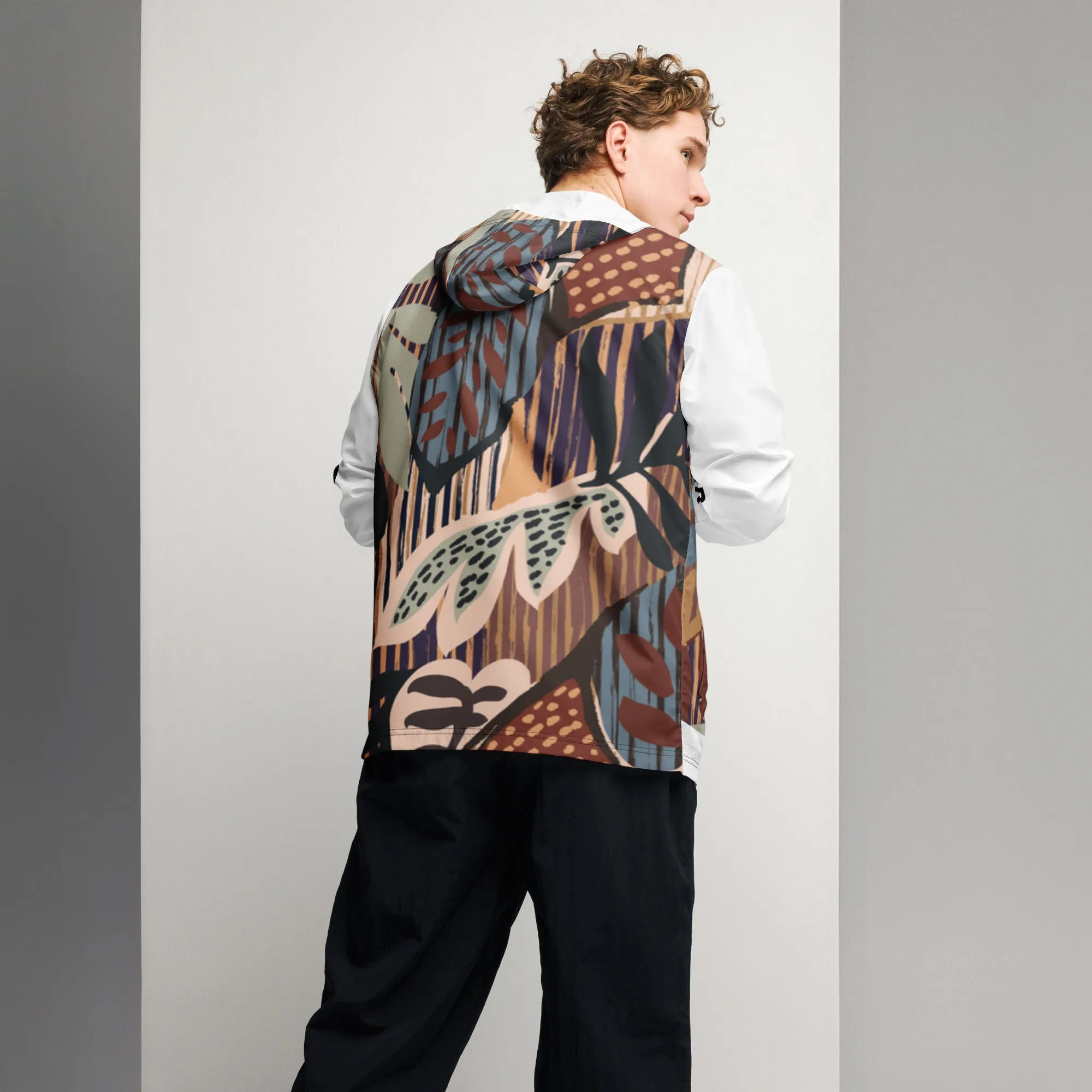 OrganicLi Leaf-Printed Men’s Windbreaker Jacket