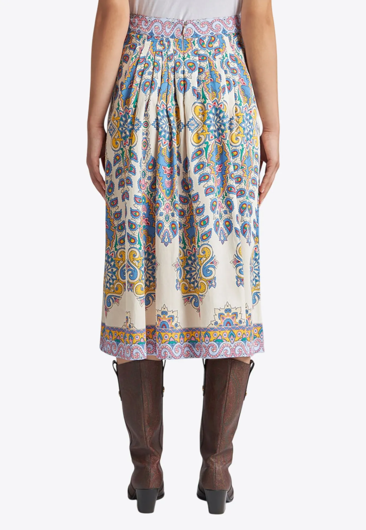Paisley Print High-Rise Midi Skirt