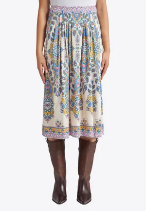 Paisley Print High-Rise Midi Skirt