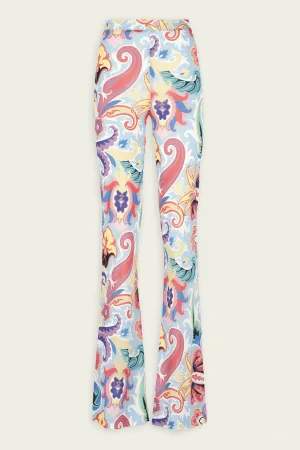 Paisley-Printed Flared Pants in Multicolor