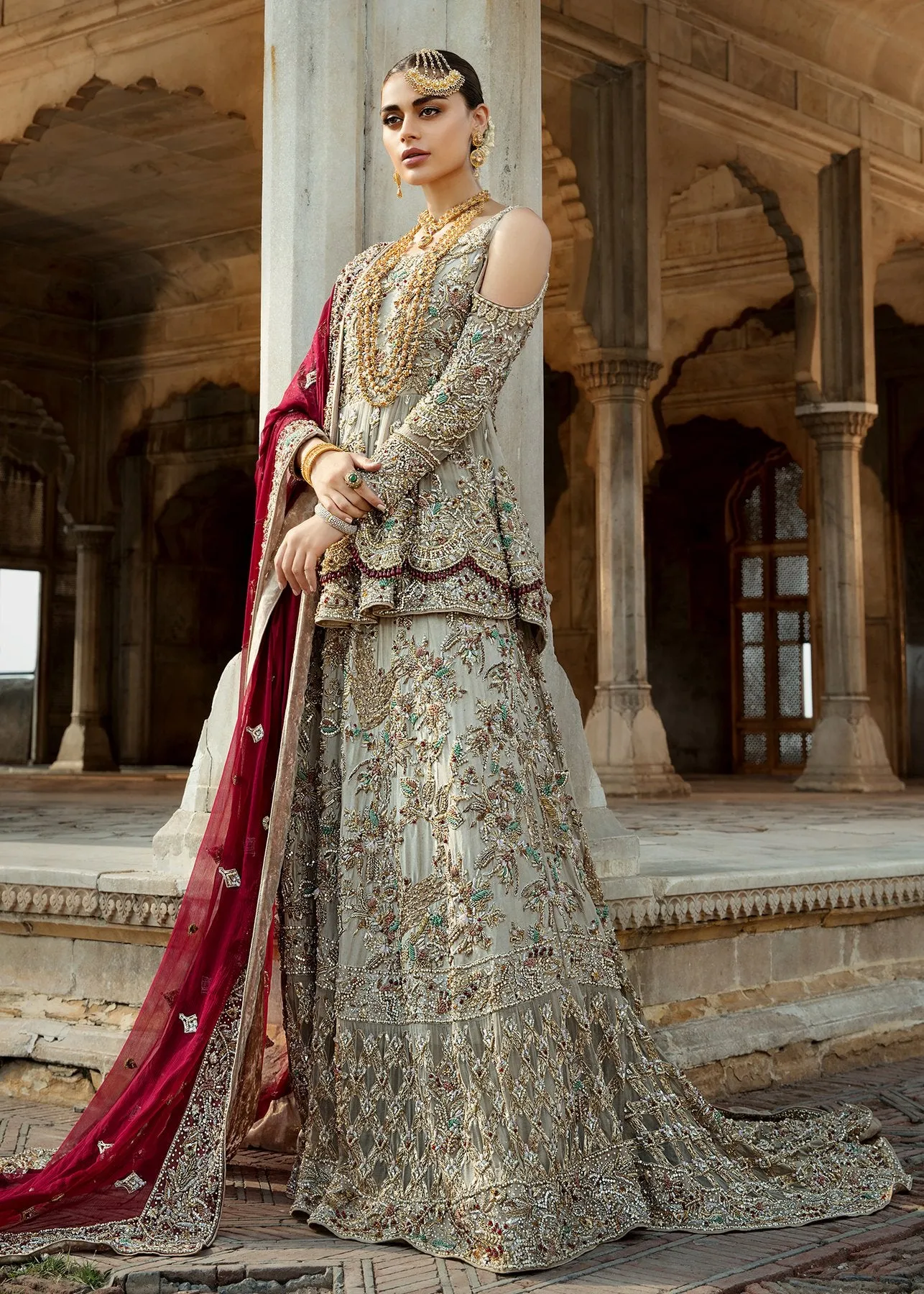 Pakistani Bridal Lehnga with Short Shirt for Wedding #J5176
