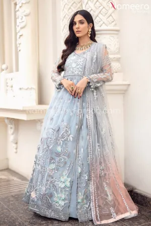 Pakistani Grey Floral Maxi Dress for Party 2021 #BP188