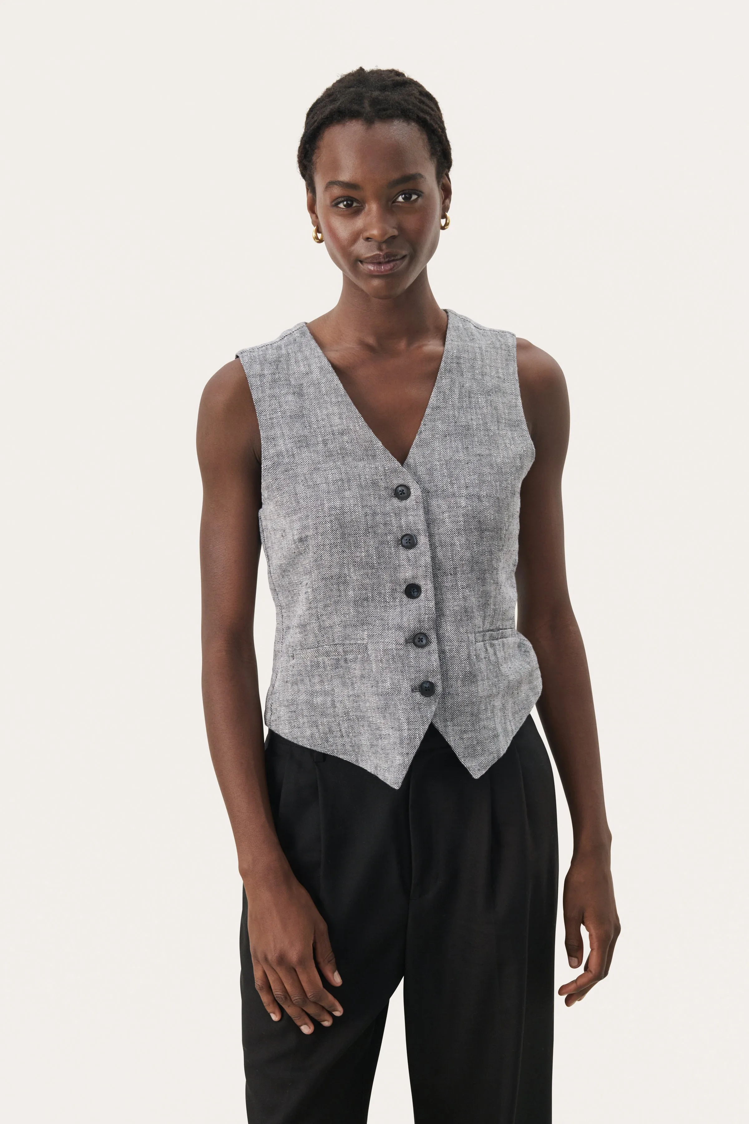 Part Two Nadhia Waistcoat Navy and White Woven