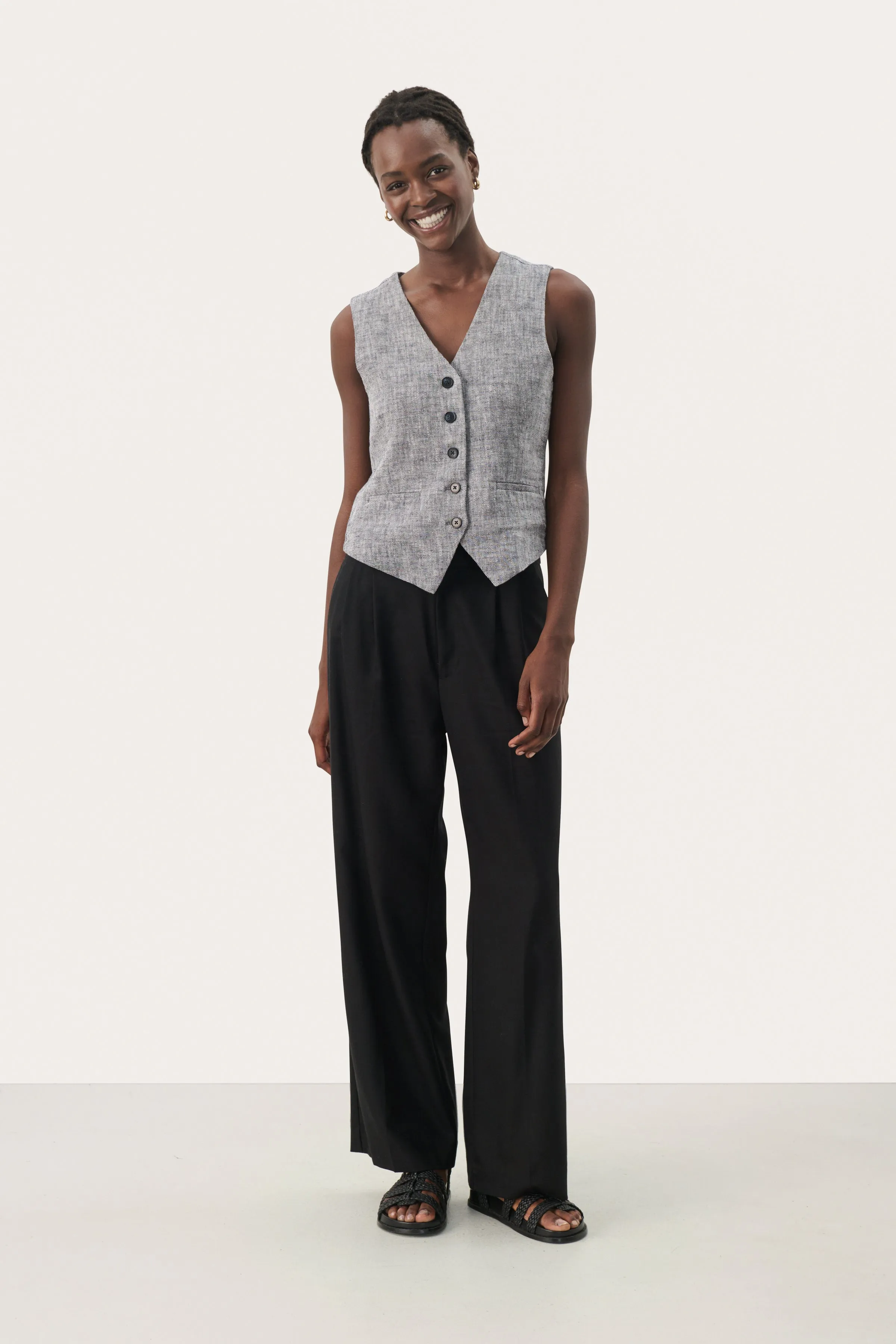 Part Two Nadhia Waistcoat Navy and White Woven