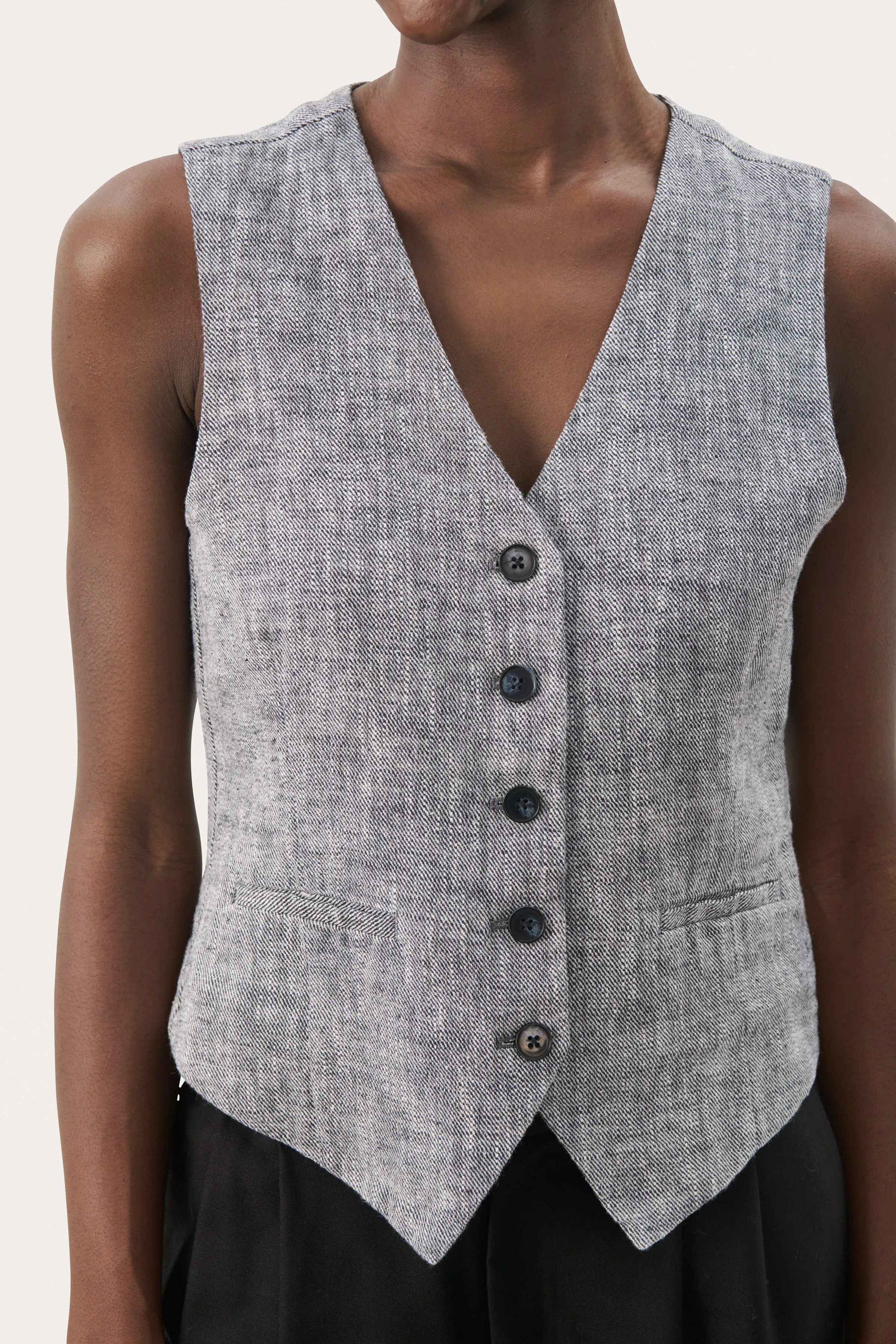 Part Two Nadhia Waistcoat Navy and White Woven