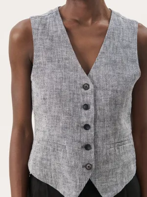 Part Two Nadhia Waistcoat Navy and White Woven