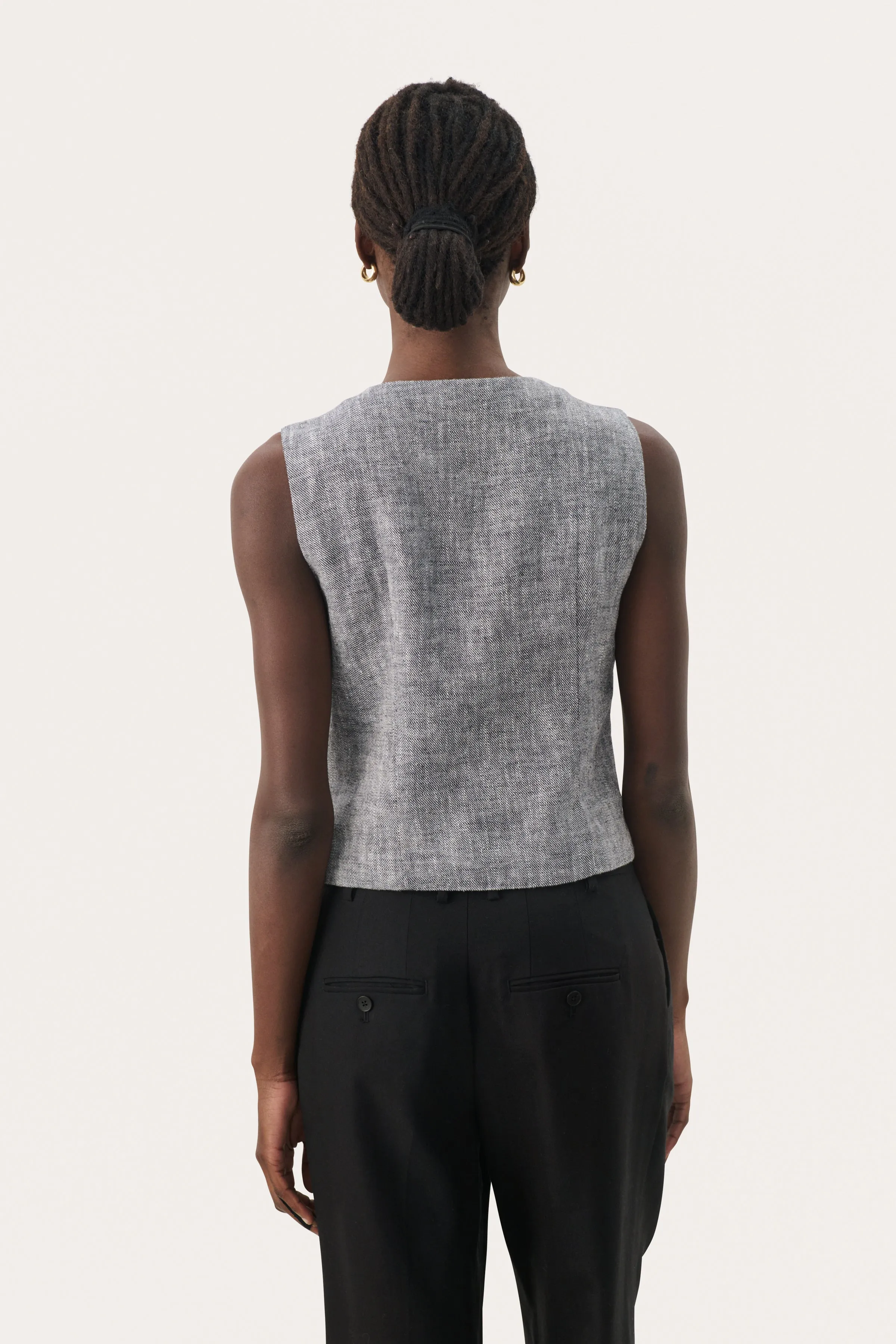 Part Two Nadhia Waistcoat Navy and White Woven