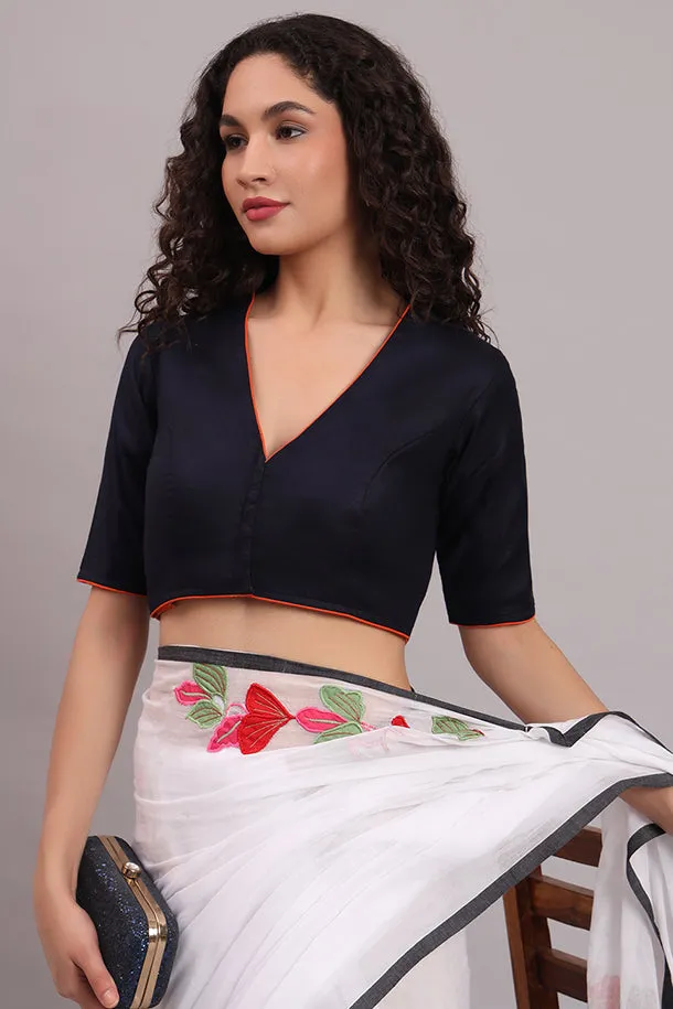 Parthsarthi Embroidered Cotton Blouse – Black