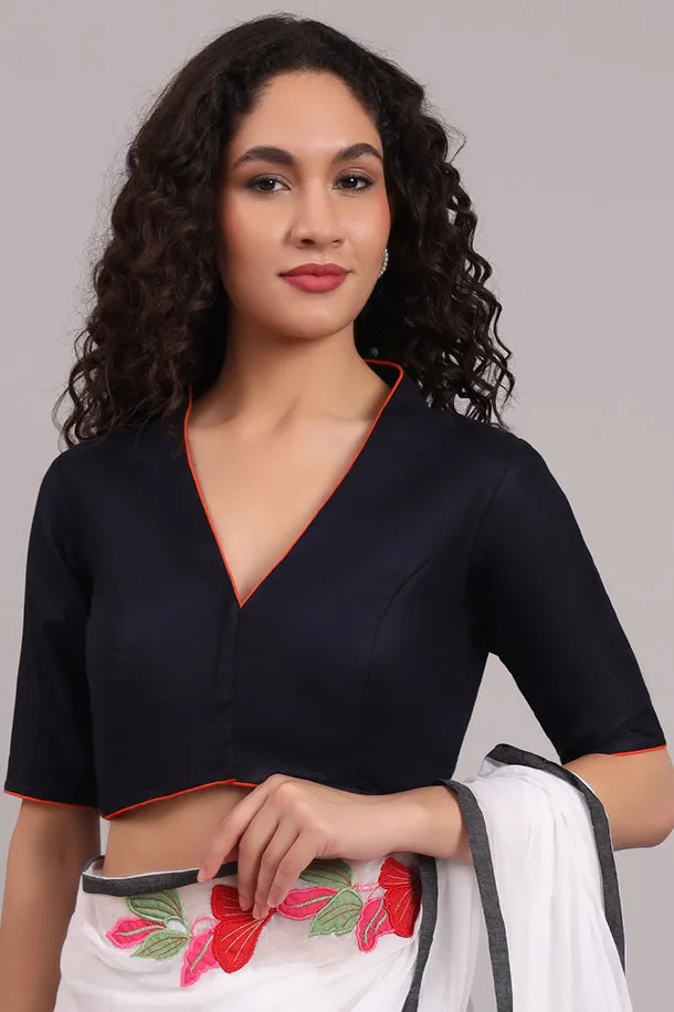 Parthsarthi Embroidered Cotton Blouse – Black