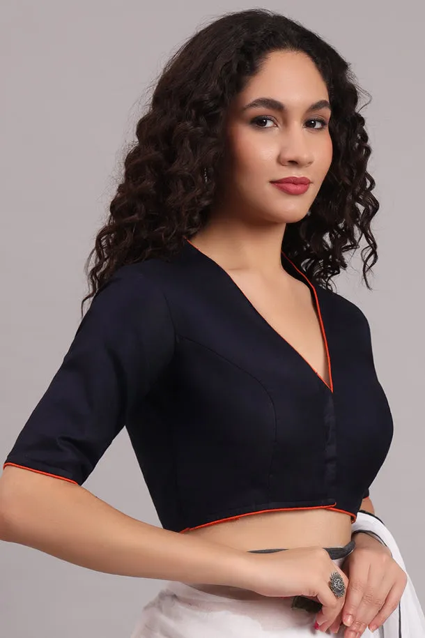 Parthsarthi Embroidered Cotton Blouse – Black