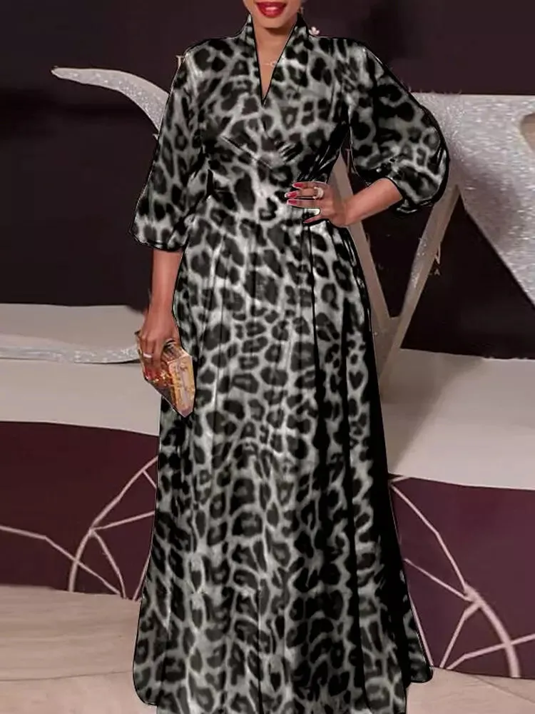Party Maxi Dresses Women Retro Leopard Printed Oversize