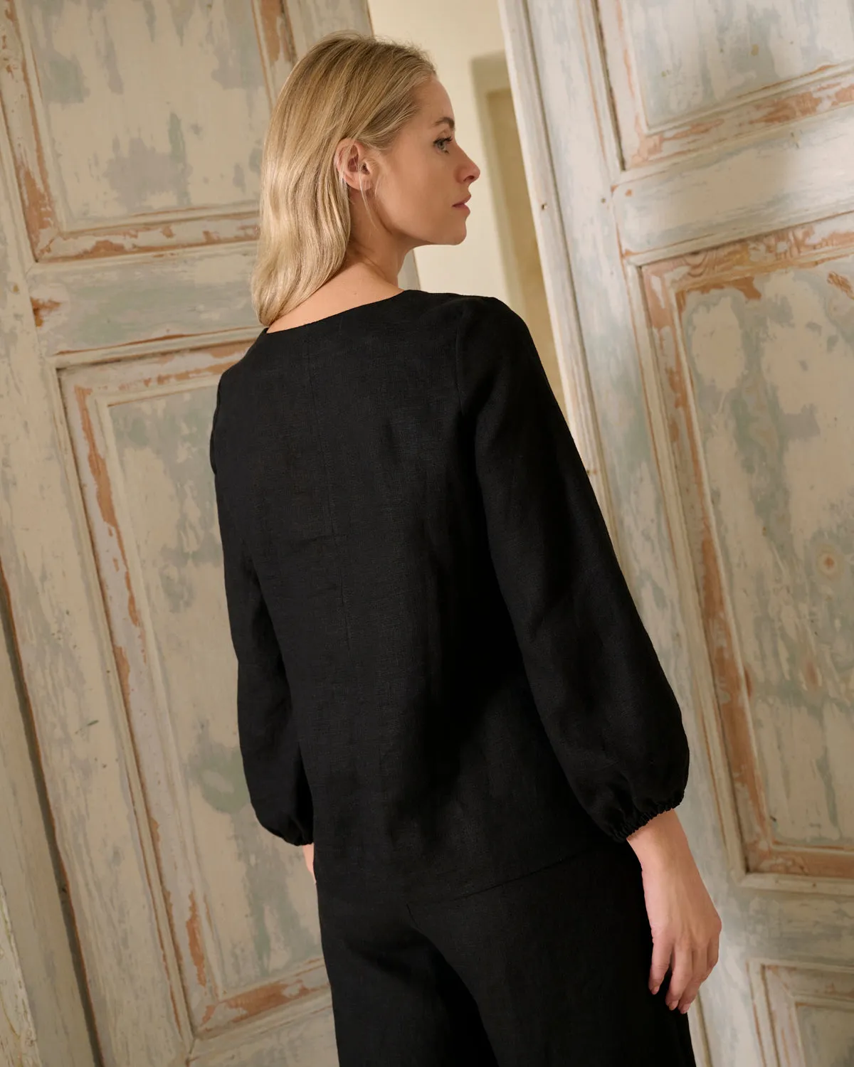 Paula - Linen Blouse in Black