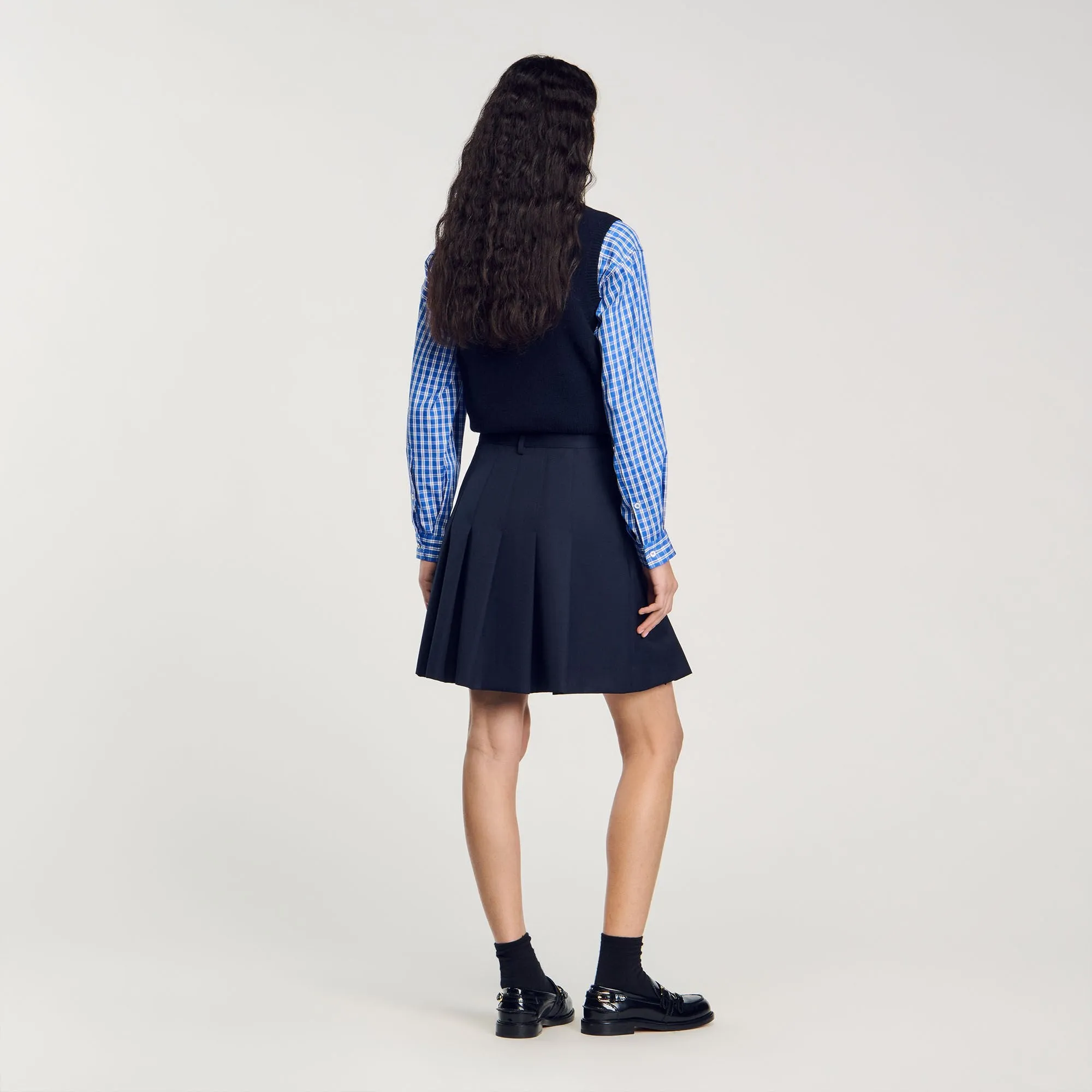 Pavela Short Asymmetrical Pleated Skirt Navy Blue