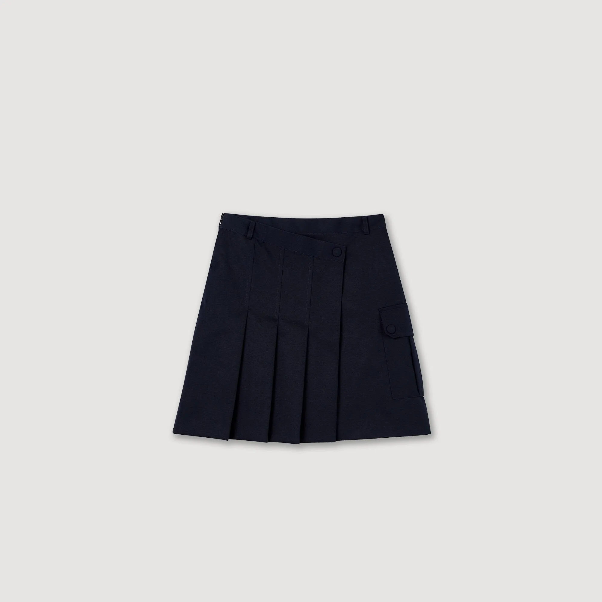 Pavela Short Asymmetrical Pleated Skirt Navy Blue