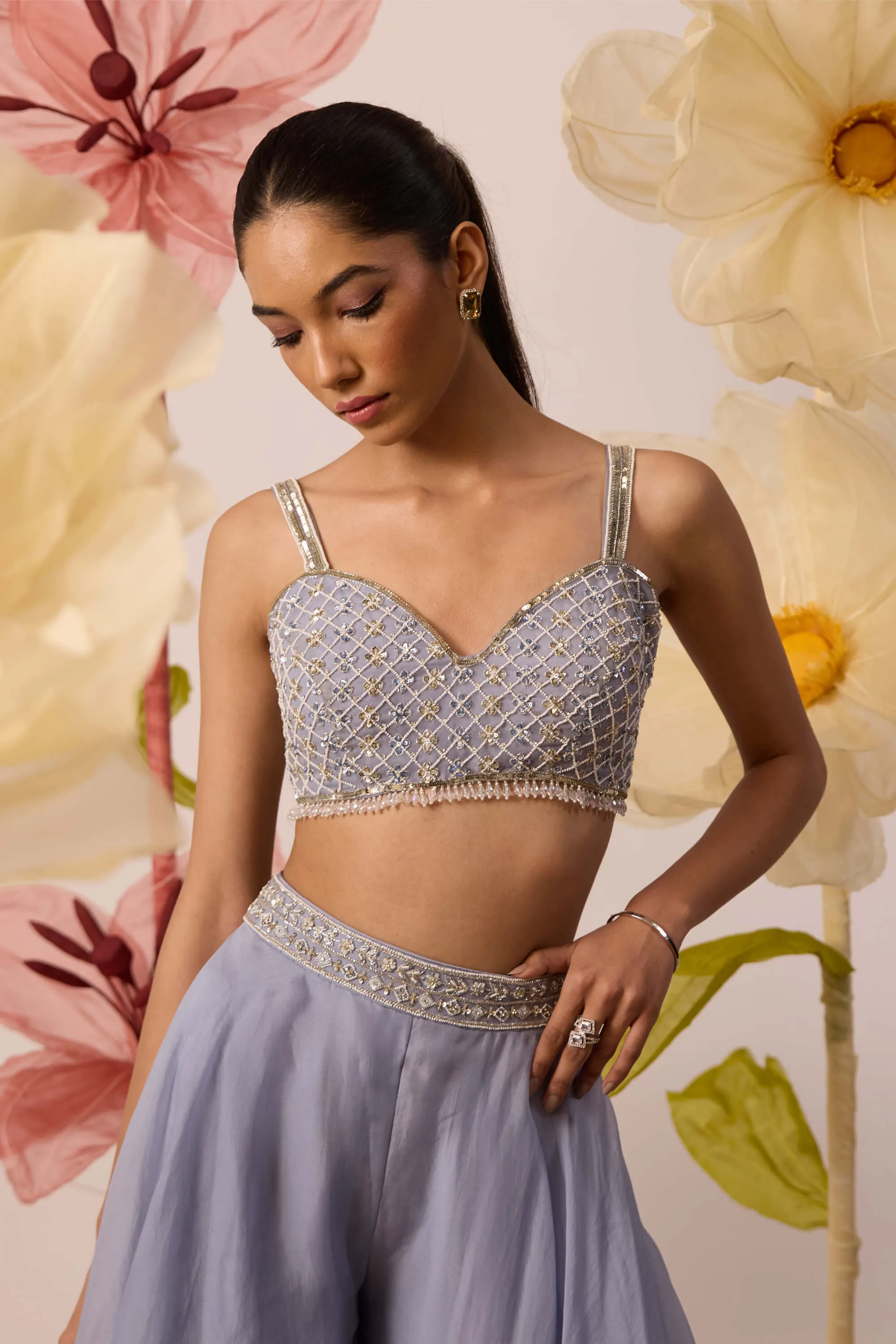 Petunia blue flared pants and jacket set