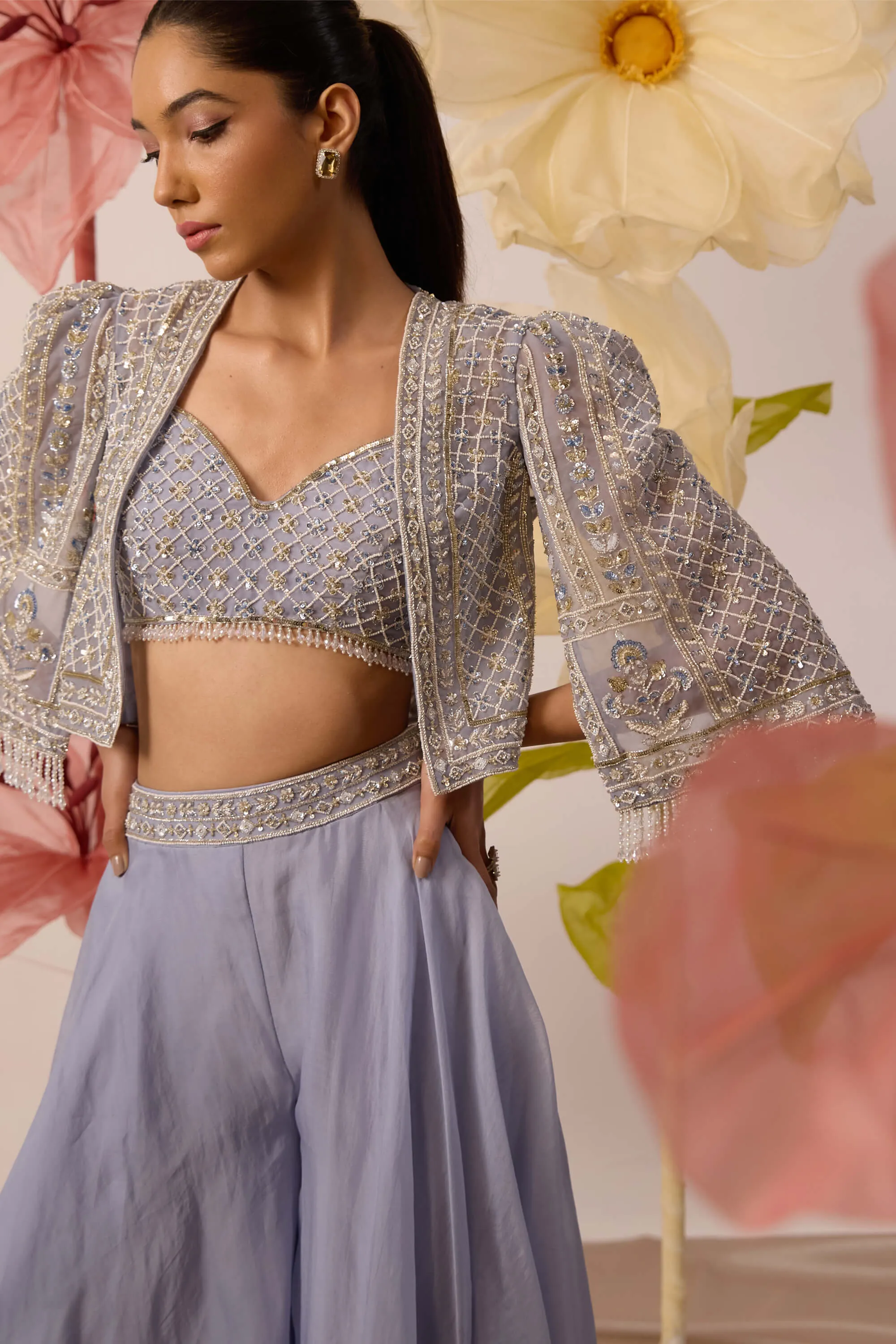 Petunia blue flared pants and jacket set