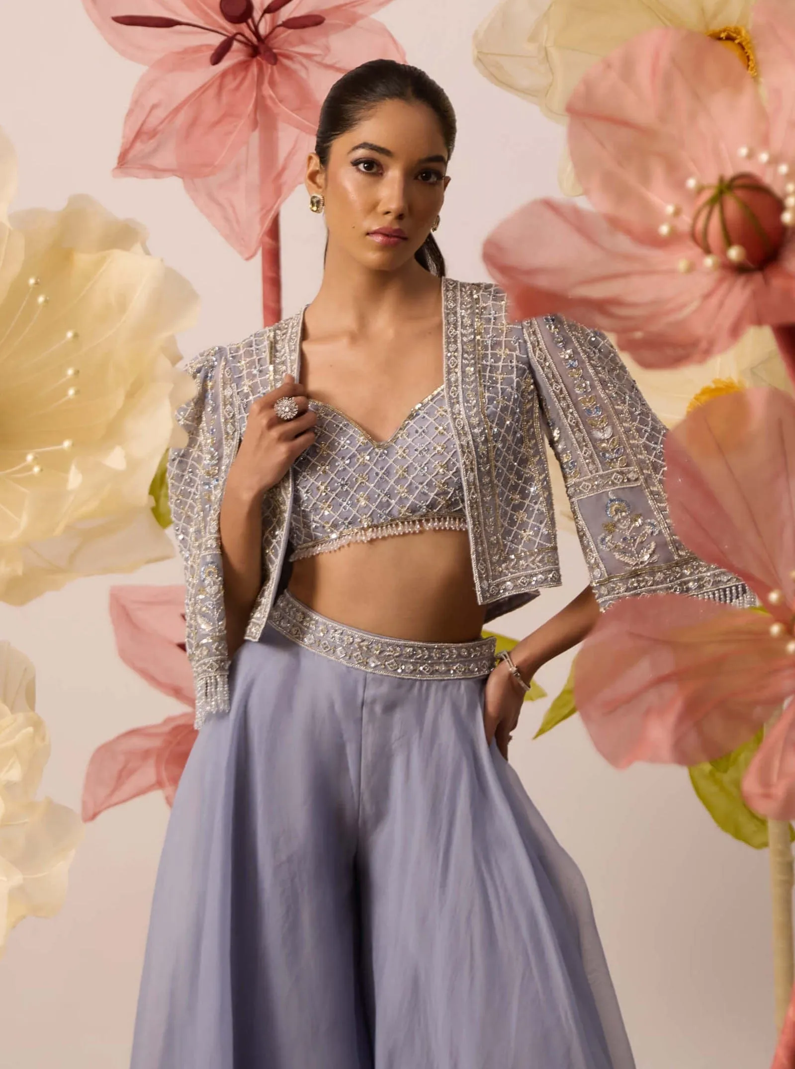 Petunia blue flared pants and jacket set