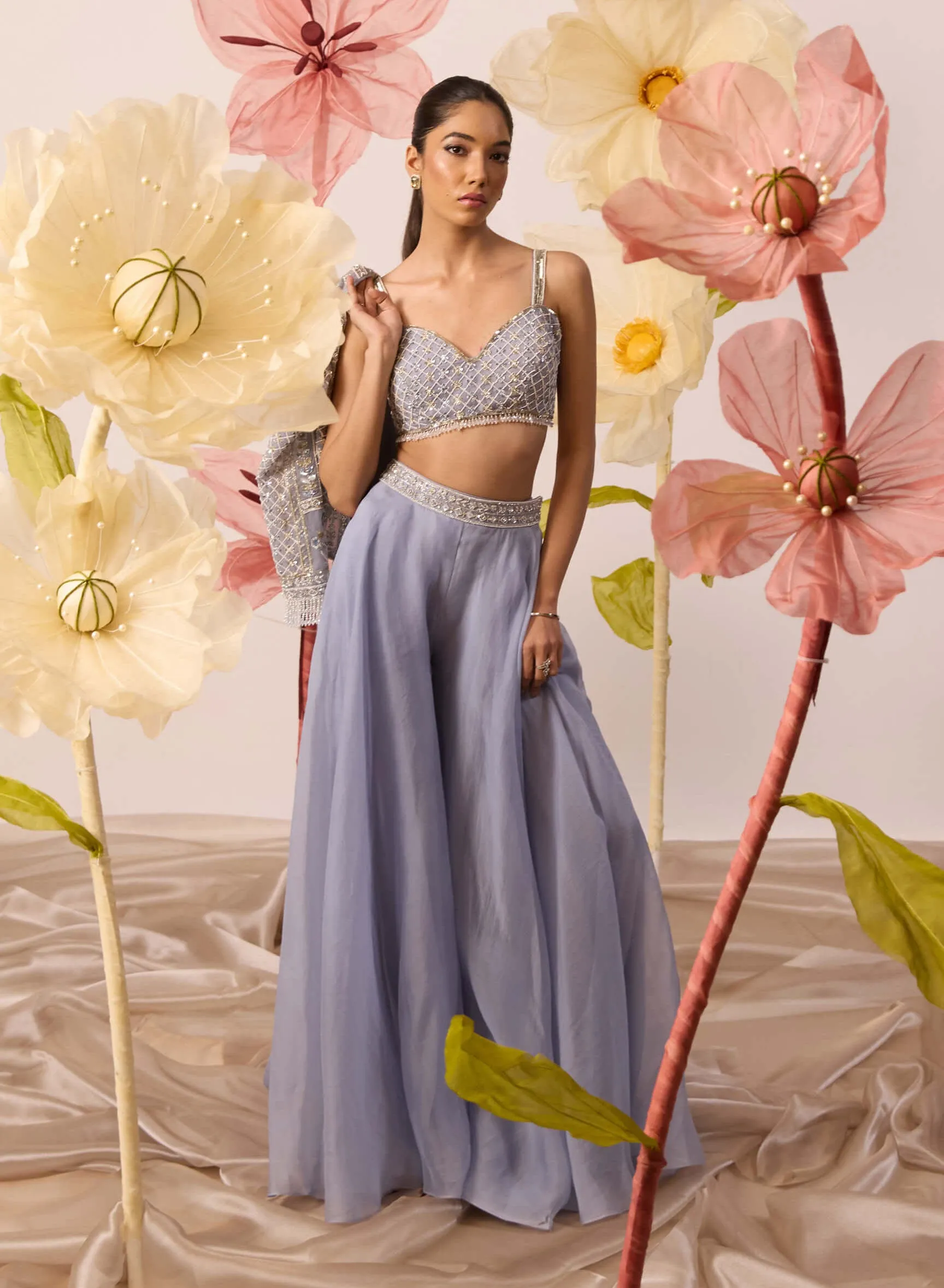 Petunia blue flared pants and jacket set