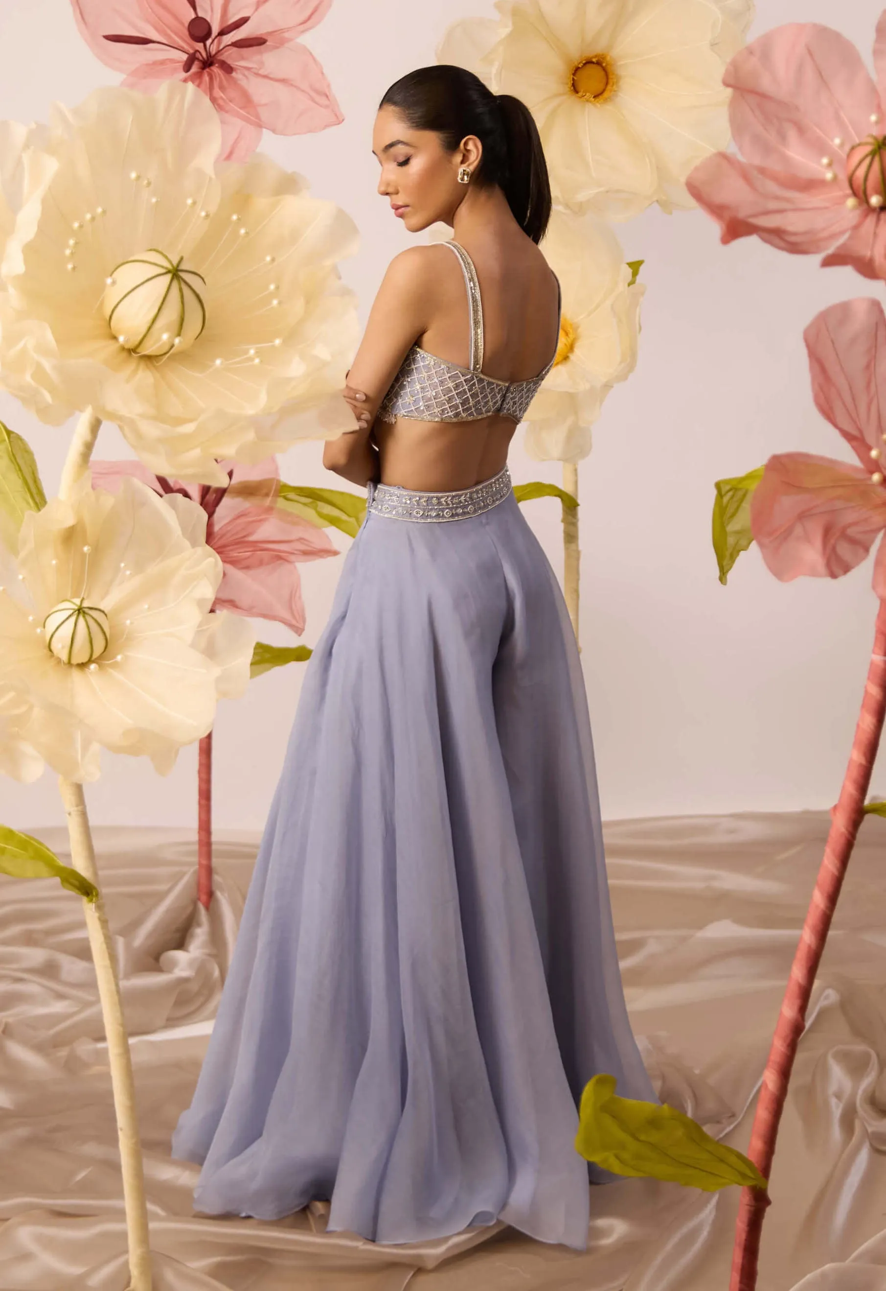 Petunia blue flared pants and jacket set