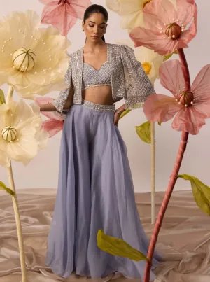 Petunia blue flared pants and jacket set