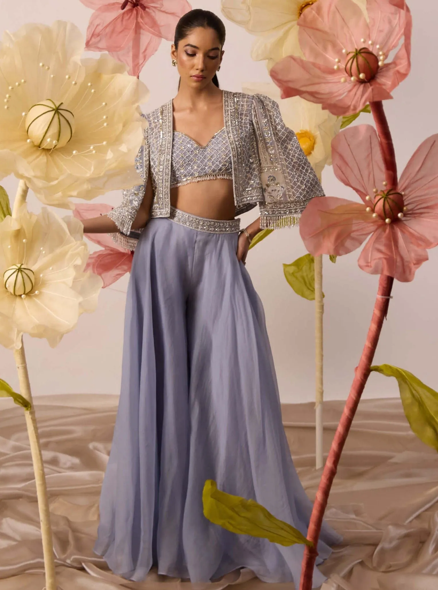 Petunia blue flared pants and jacket set