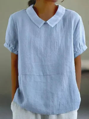 Plain cotton and linen top