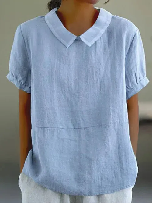 Plain cotton and linen top