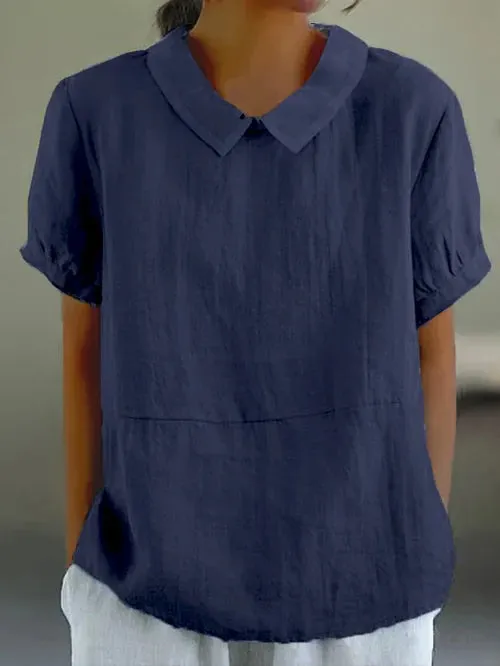 Plain cotton and linen top