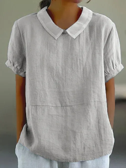 Plain cotton and linen top