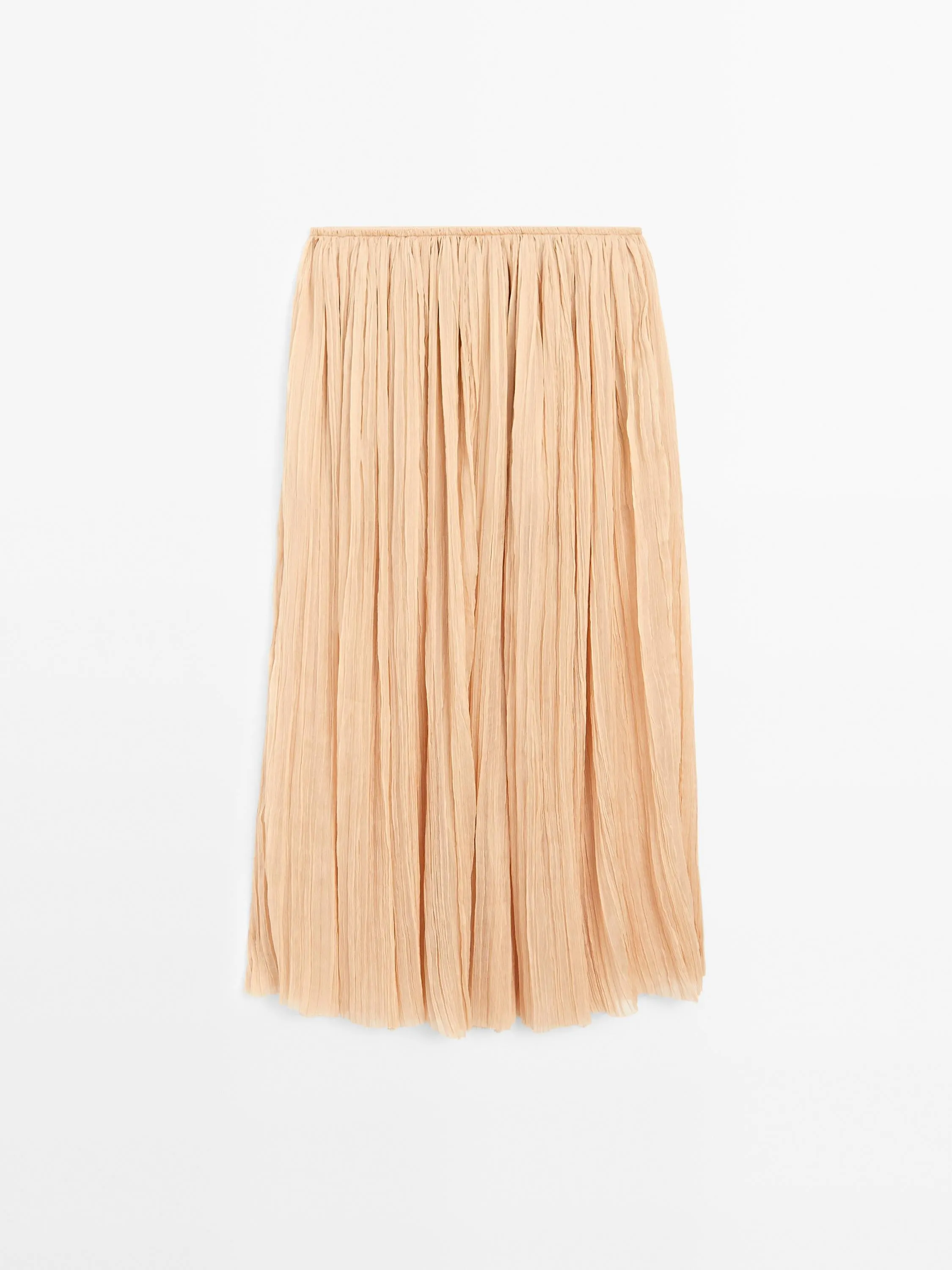 Pleated 100% silk midi skirt