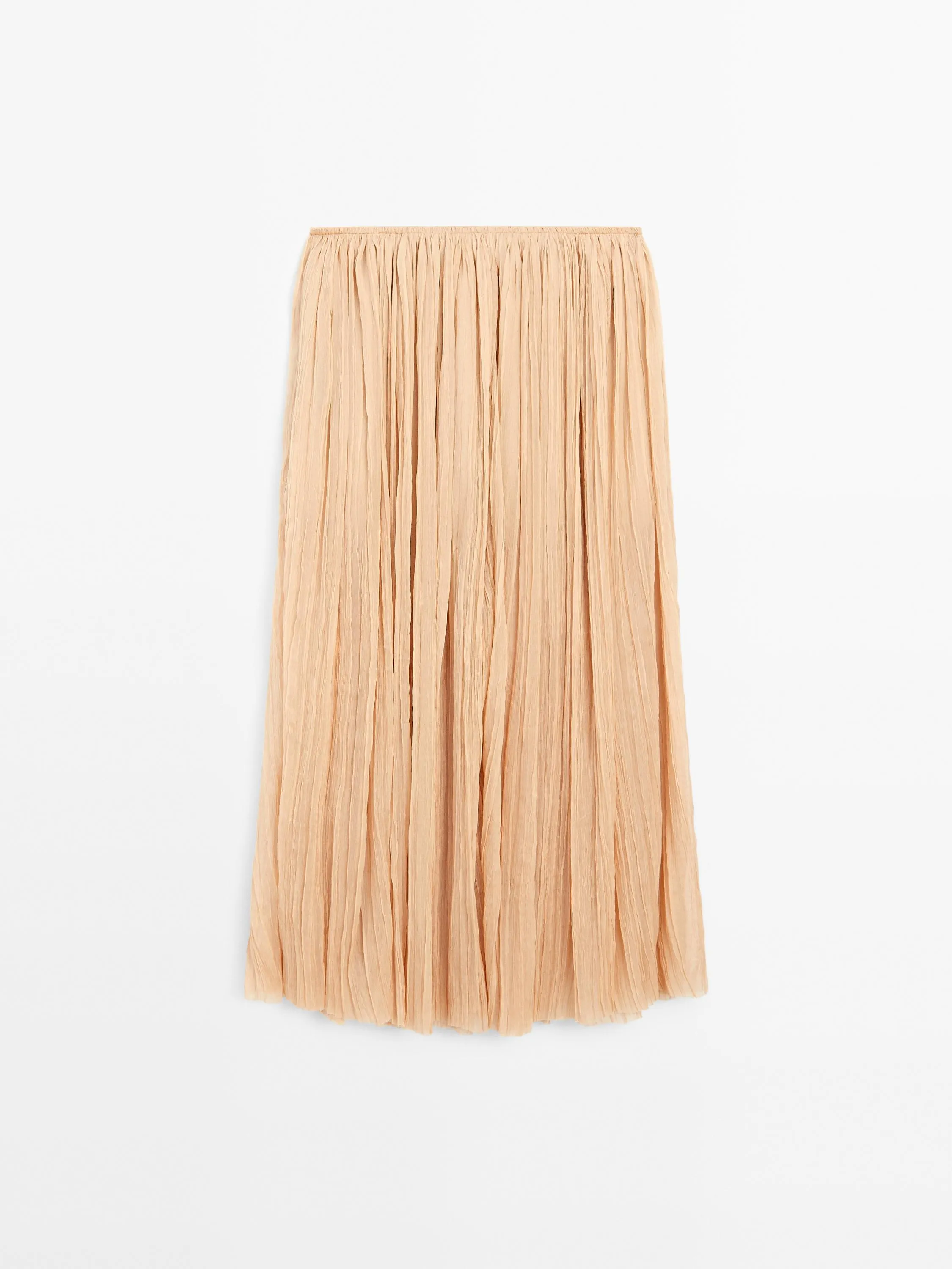 Pleated 100% silk midi skirt