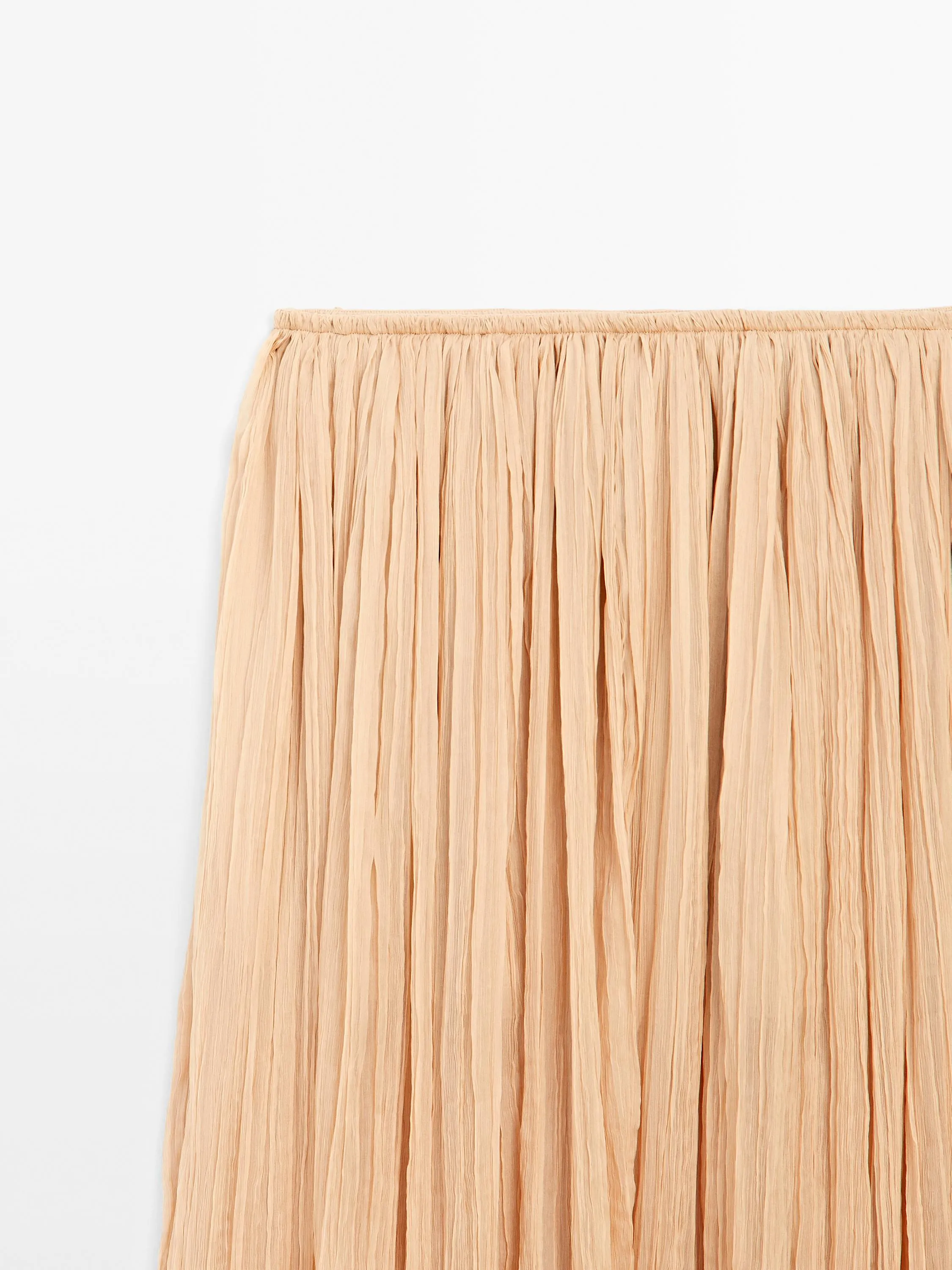 Pleated 100% silk midi skirt