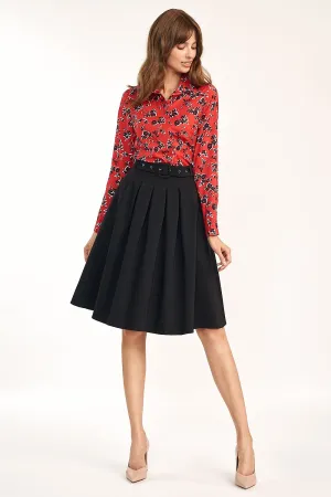Pleated A-Line Midi Skirt