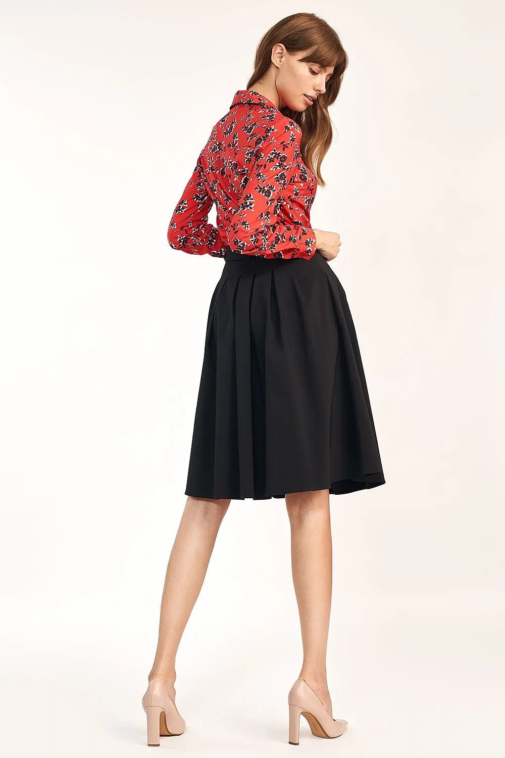Pleated A-Line Midi Skirt